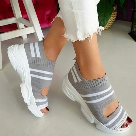 Flying Woven Sandals Women's New Summer Flat-Bottomed Style Comfortable Elastic Thick-Soled Sports Fish Mouth Shoes Large Size Factory - Amazhona 