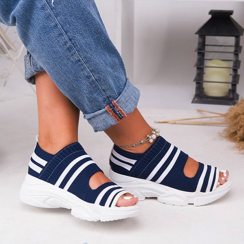 Flying Woven Sandals Women's New Summer Flat-Bottomed Style Comfortable Elastic Thick-Soled Sports Fish Mouth Shoes Large Size Factory - Amazhona 