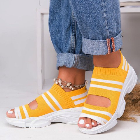 Flying Woven Sandals Women's New Summer Flat-Bottomed Style Comfortable Elastic Thick-Soled Sports Fish Mouth Shoes Large Size Factory - Amazhona 