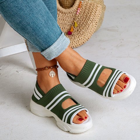 Flying Woven Sandals Women's New Summer Flat-Bottomed Style Comfortable Elastic Thick-Soled Sports Fish Mouth Shoes Large Size Factory - Amazhona 