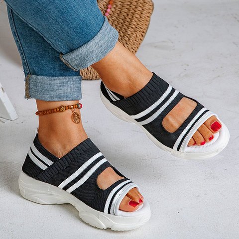 Flying Woven Sandals Women's New Summer Flat-Bottomed Style Comfortable Elastic Thick-Soled Sports Fish Mouth Shoes Large Size Factory - Amazhona 