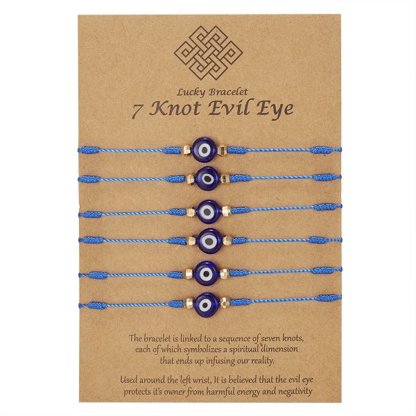 New 7-knot Evil Eye Bracelet 6 Pack Blue Eye Paper Card Bracelet Braided Adjustable Bracelet - Amazhona 