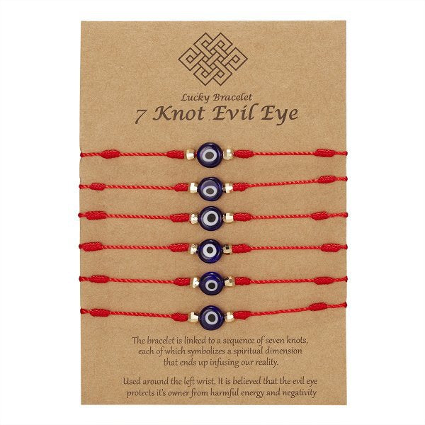 New 7-knot Evil Eye Bracelet 6 Pack Blue Eye Paper Card Bracelet Braided Adjustable Bracelet - Amazhona 