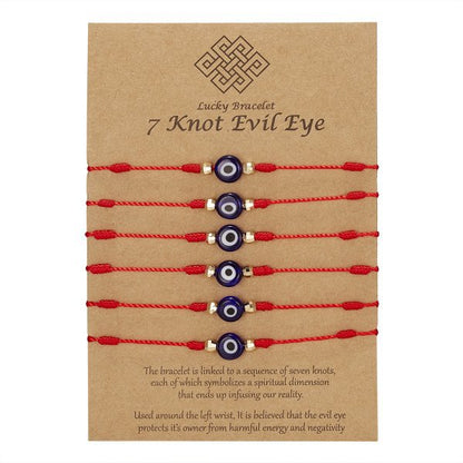 New 7-knot Evil Eye Bracelet 6 Pack Blue Eye Paper Card Bracelet Braided Adjustable Bracelet - Amazhona 