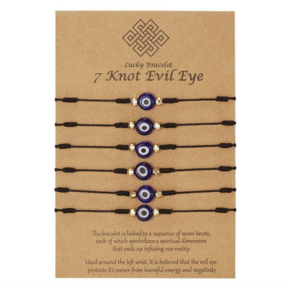 New 7-knot Evil Eye Bracelet 6 Pack Blue Eye Paper Card Bracelet Braided Adjustable Bracelet - Amazhona 