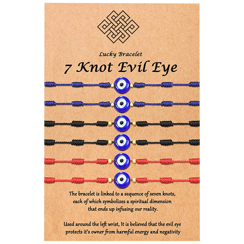 New 7-knot Evil Eye Bracelet 6 Pack Blue Eye Paper Card Bracelet Braided Adjustable Bracelet - Amazhona 