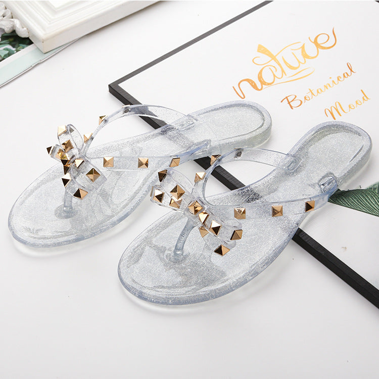 Sandals And Slippers Jelly Crystal Shoes Rivet Bow Craft Drag - Amazhona 