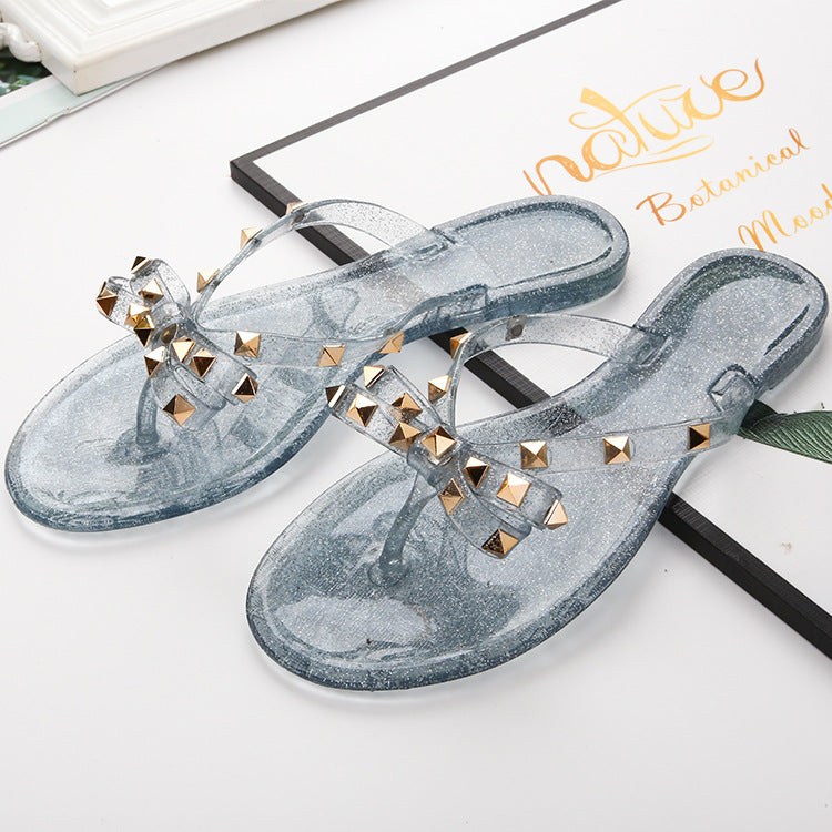 Sandals And Slippers Jelly Crystal Shoes Rivet Bow Craft Drag - Amazhona 