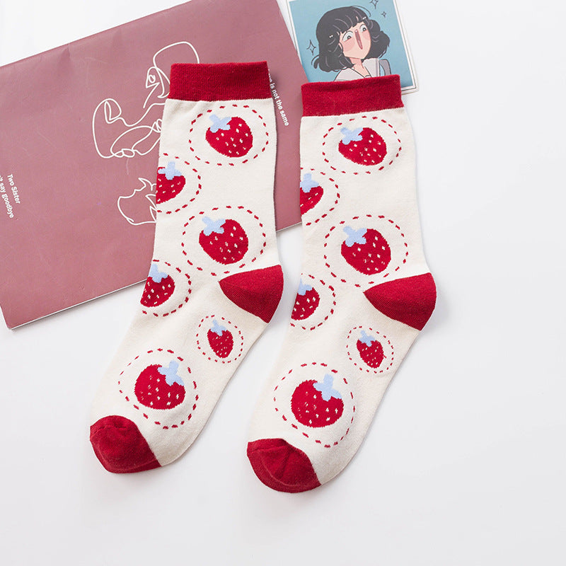 Cute Girl Strawberry Cow Cartoon Socks - Amazhona 