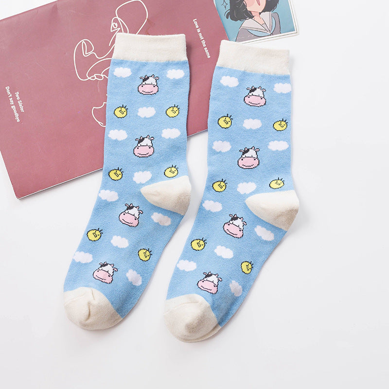 Cute Girl Strawberry Cow Cartoon Socks - Amazhona 