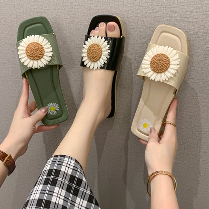 Beach Flower Sandals And Slippers Women Go Out In Summer To Wear Fashion Small Wrinkle Chrysanthemum Ins Tide Summer Sandals - Amazhona 