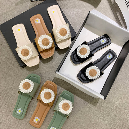 Beach Flower Sandals And Slippers Women Go Out In Summer To Wear Fashion Small Wrinkle Chrysanthemum Ins Tide Summer Sandals - Amazhona 