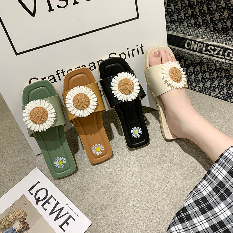 Beach Flower Sandals And Slippers Women Go Out In Summer To Wear Fashion Small Wrinkle Chrysanthemum Ins Tide Summer Sandals - Amazhona 