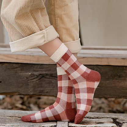 Blue Socks Women'S Pure Cotton Plaid Tube Socks - Amazhona 