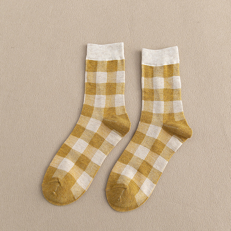 Blue Socks Women'S Pure Cotton Plaid Tube Socks - Amazhona 