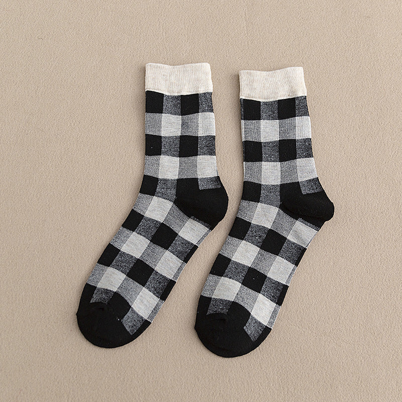 Blue Socks Women'S Pure Cotton Plaid Tube Socks - Amazhona 