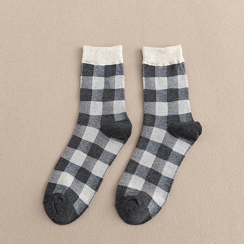 Blue Socks Women'S Pure Cotton Plaid Tube Socks - Amazhona 