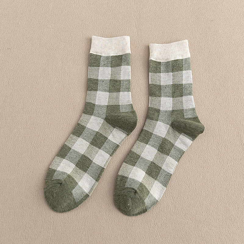 Blue Socks Women'S Pure Cotton Plaid Tube Socks - Amazhona 