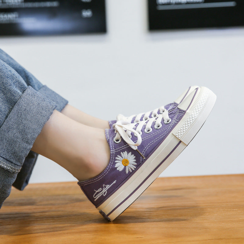 Low-cut Small Daisy All-match Canvas Shoes - Amazhona 