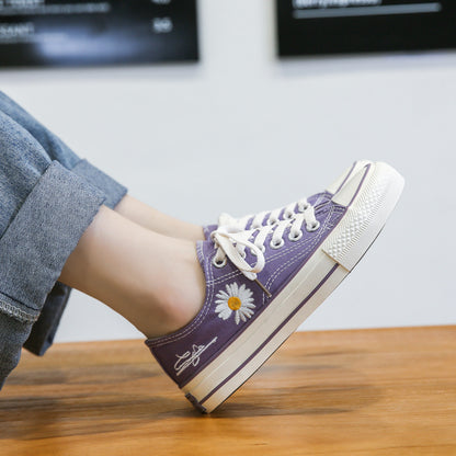 Low-cut Small Daisy All-match Canvas Shoes - Amazhona 