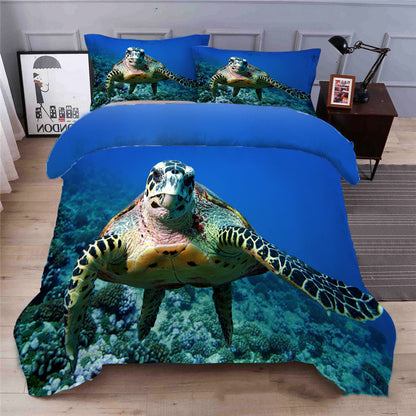 Turtle Four-piece Quilt Cover Sheet Pillowcase Digital Printing - Amazhona 