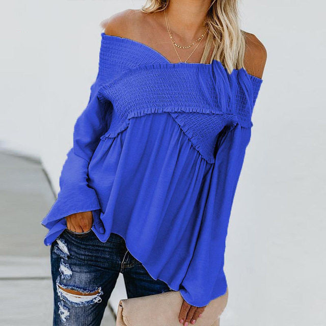 Women Sexy Off Shoulder Shirts Irregular Hem Blouse Shir - Amazhona 