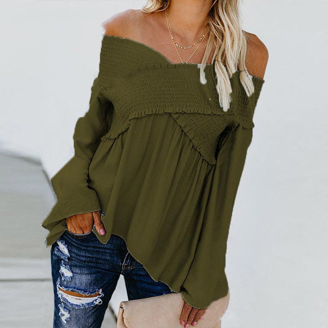 Women Sexy Off Shoulder Shirts Irregular Hem Blouse Shir - Amazhona 