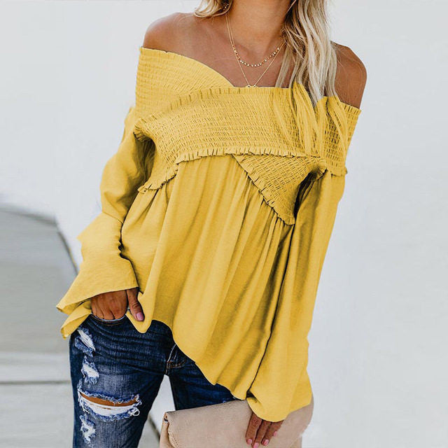 Women Sexy Off Shoulder Shirts Irregular Hem Blouse Shir - Amazhona 