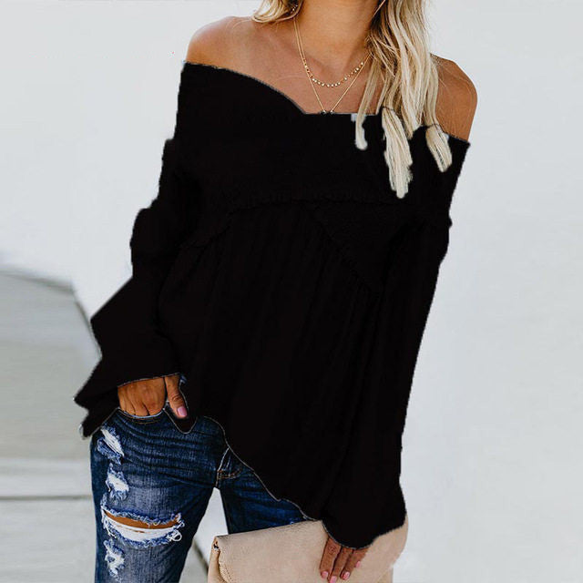 Women Sexy Off Shoulder Shirts Irregular Hem Blouse Shir - Amazhona 