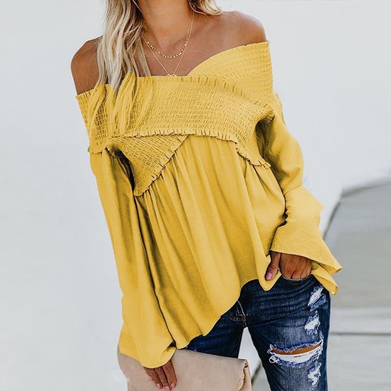 Women Sexy Off Shoulder Shirts Irregular Hem Blouse Shir - Amazhona 