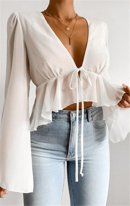 Chiffon Long Sleeve Sunscreen Sexy Women's Blouse - Amazhona 