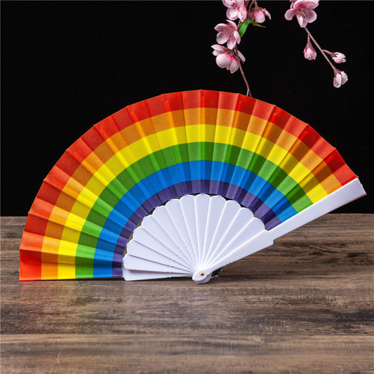 Summer Hand-operated Folding Fan Plastic Fan Color Fan Bone Flower Series Satin Cloth Fan - Amazhona 