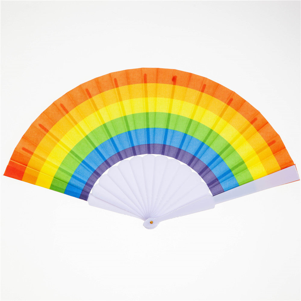 Summer Hand-operated Folding Fan Plastic Fan Color Fan Bone Flower Series Satin Cloth Fan - Amazhona 