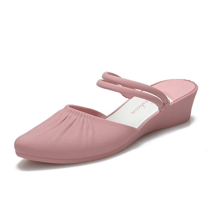 Pointed Outer Wedge Heel Thick Heel Single Shoes Mid-heel Slippers - Amazhona 