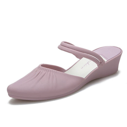 Pointed Outer Wedge Heel Thick Heel Single Shoes Mid-heel Slippers - Amazhona 