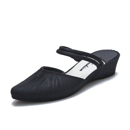 Pointed Outer Wedge Heel Thick Heel Single Shoes Mid-heel Slippers - Amazhona 