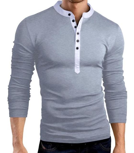 Solid color fashion big V-neck long-sleeved slim T-shirt bottoming shirt - Amazhona 