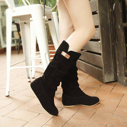 2021 Otoño Invierno suede botas planas con botas Scrub aumentar dentro zapatos de fondo plano mate tubo de cuero Martin de las mujeres botas - Amazhona 