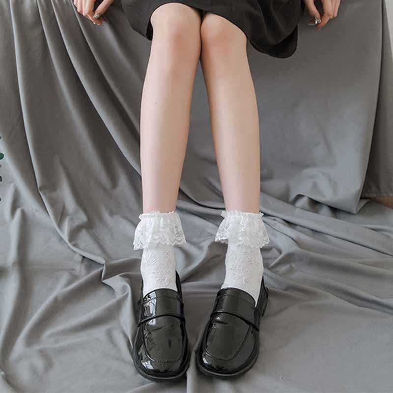 White Lolita Lace Socks Women's Mid Tube Cotton - Amazhona 