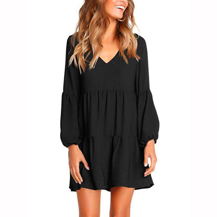 V-neck long sleeve women dress - Amazhona 