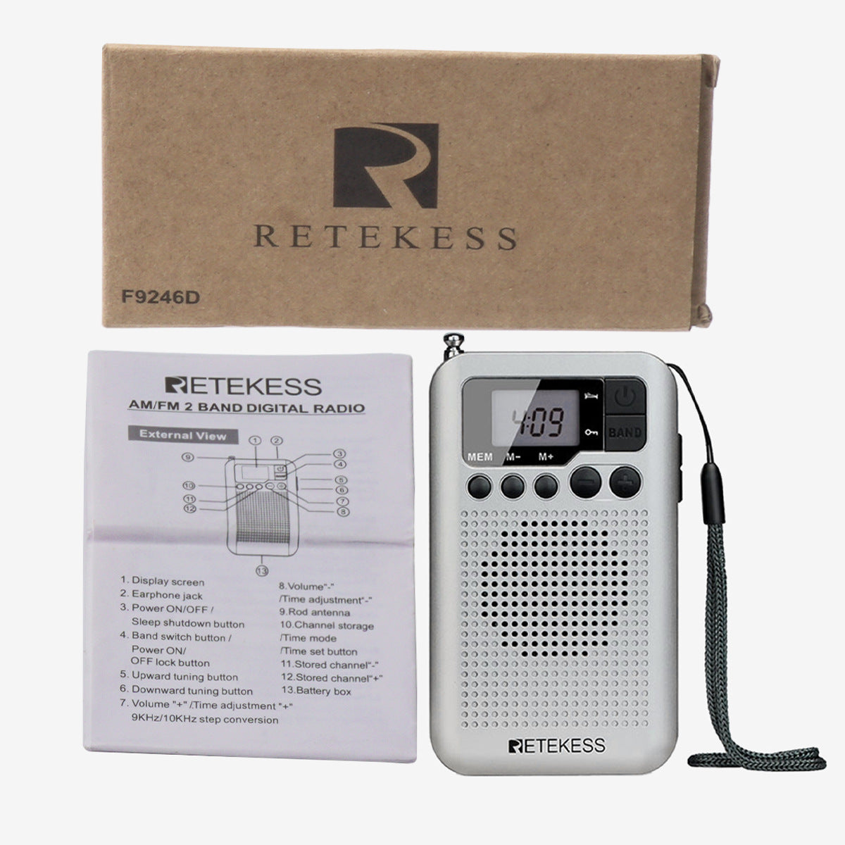 RETEKESS TR106 silver portable radio [FM/AM] sleep timer - Amazhona 