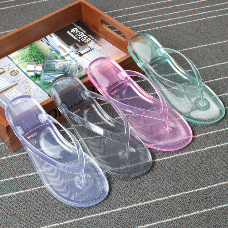 Crystal transparent student flat with flip-flops flip-flops beach seaside sandals and slippers - Amazhona 