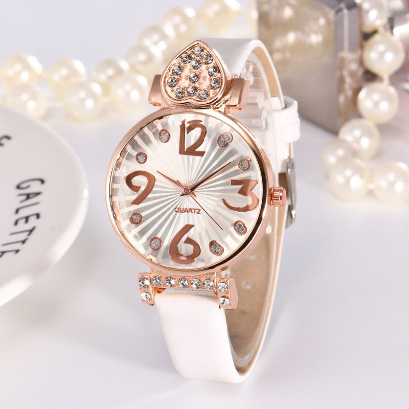 Peach heart rhinestone big number belt female watch - Amazhona 