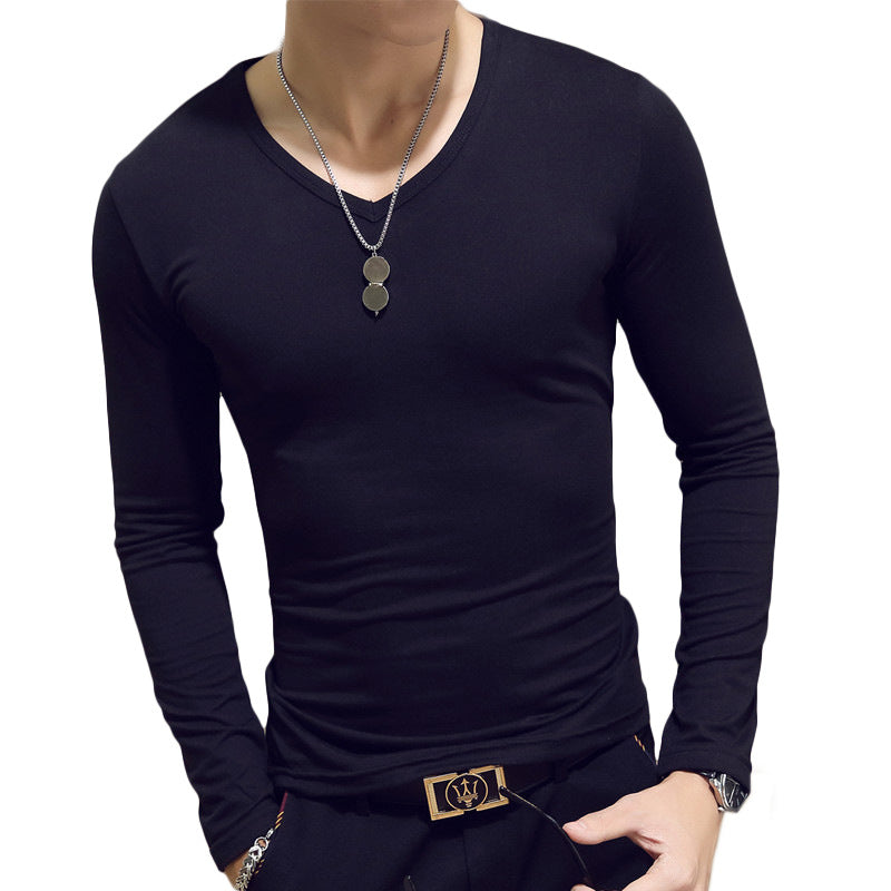 Slim-Fit Solid Color Round Neck Pullover Men's - Amazhona 