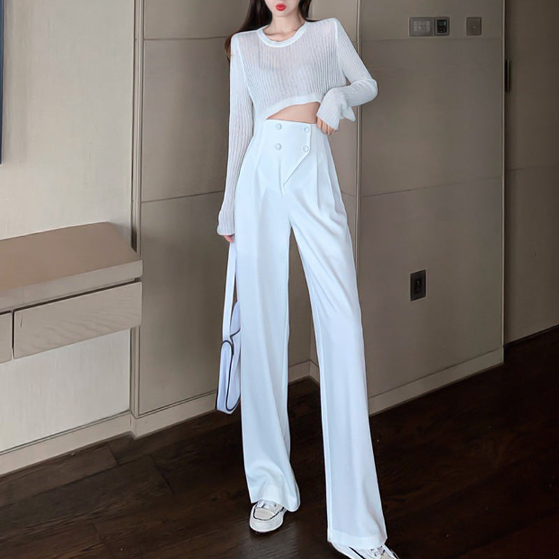 Women's Trousers High Waist Solid Color Loose Straight Wide Leg Pants