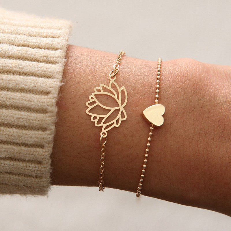 Simple Female Personality Hollow Lotus Love Bracelet Jewelry - Amazhona 