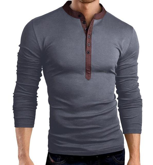 Solid color fashion big V-neck long-sleeved slim T-shirt bottoming shirt - Amazhona 