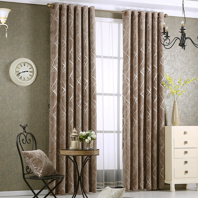 Solid Color Simple Modern Light Luxury Living Room Chenille Blackout Curtains - Amazhona 