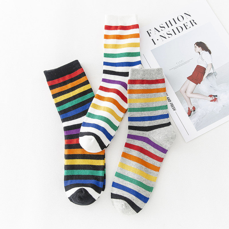 Socks Women's Tube Socks Stripes Sweet Color - Amazhona 