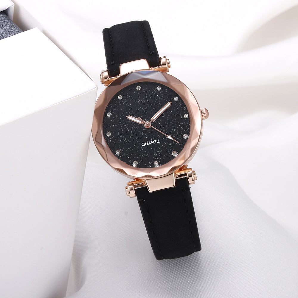 Casual Women Romantic Starry Sky Wrist Watch Leather Rhinestone Designer Ladies Clock - Amazhona 